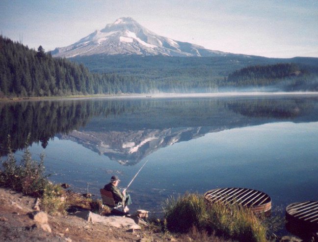 Mount Hood, Oregon.  (Climbed this old volcano; camped up high on it!)