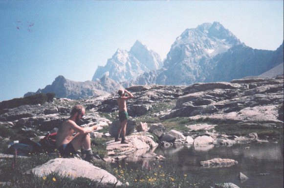 Tim and Ricky scouting a route up South Teton