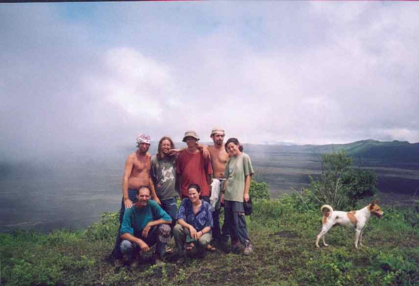 Tim (top left) with friends near summit rim of old volcano in the Galapagos
