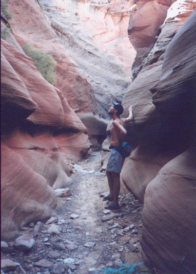 A half mile from the road in a slot-canyon