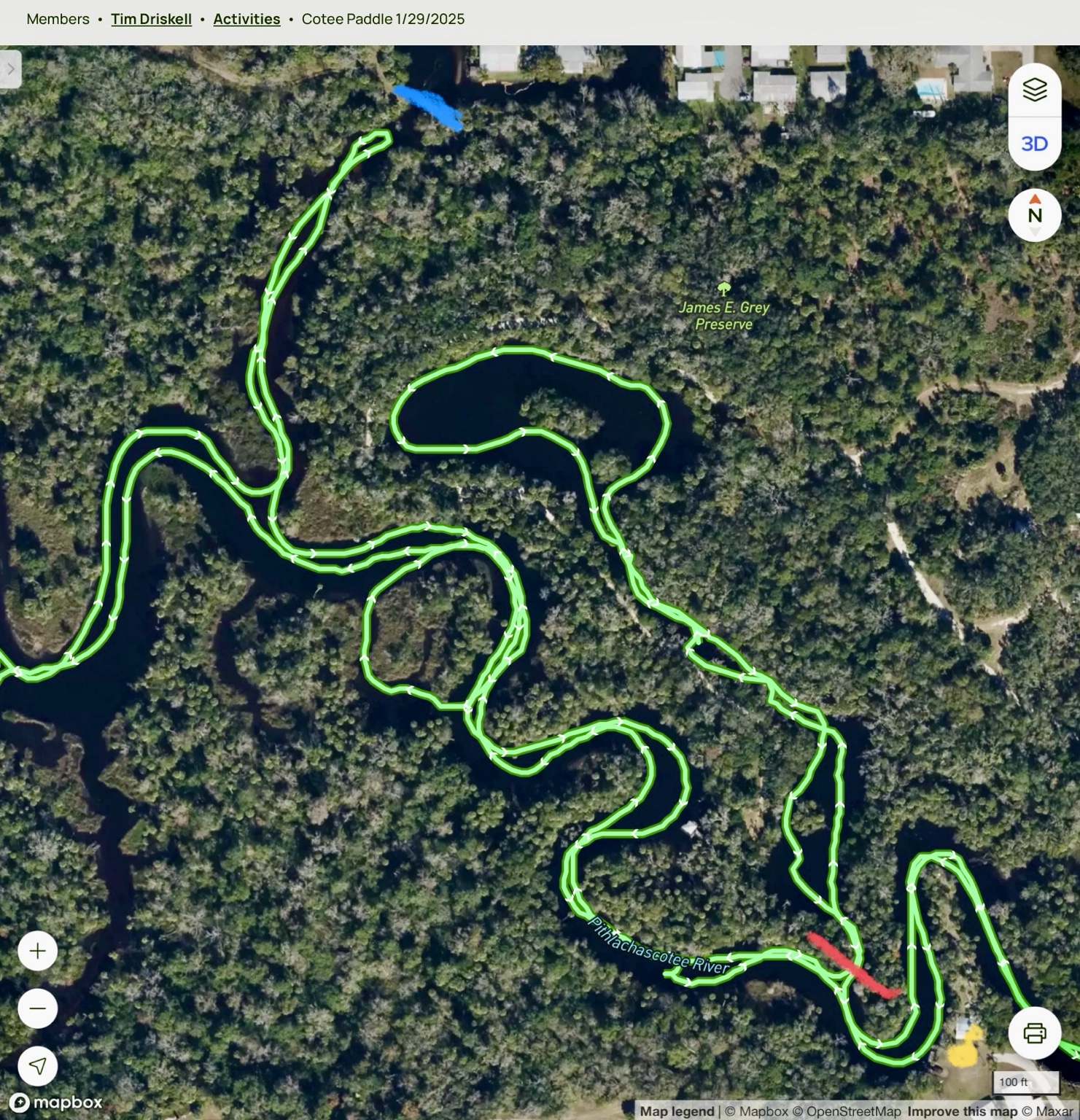 Zooming in on the fun part: the river doing its best impression of spaghetti.