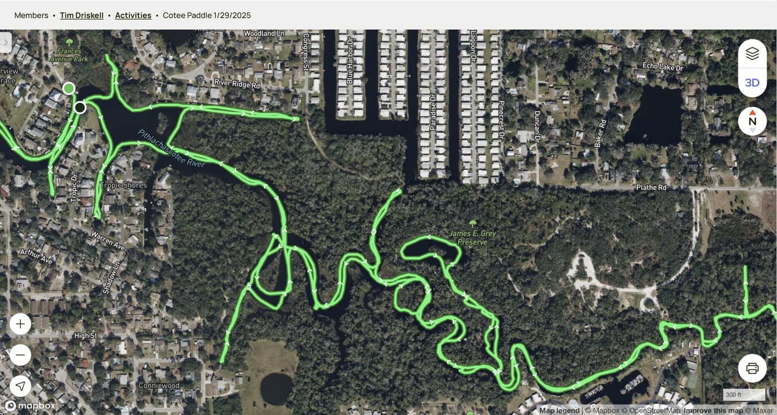 The route at a glance, showing just how twisty this little river can be.