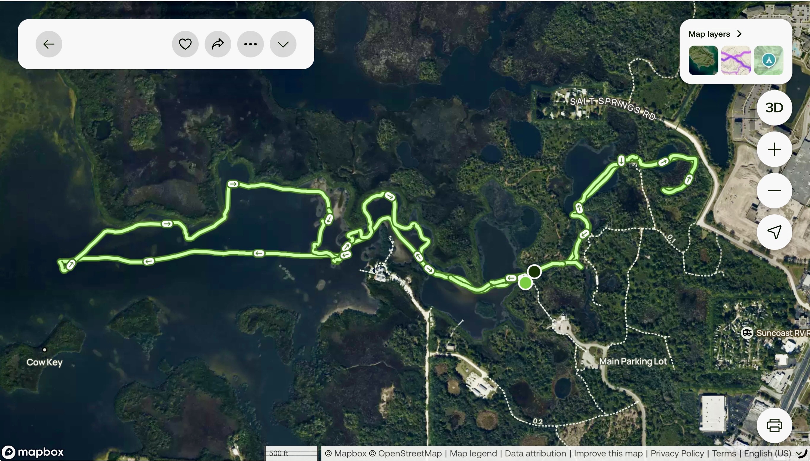 Satellite view of Tim's Werner-Boyce kayak route