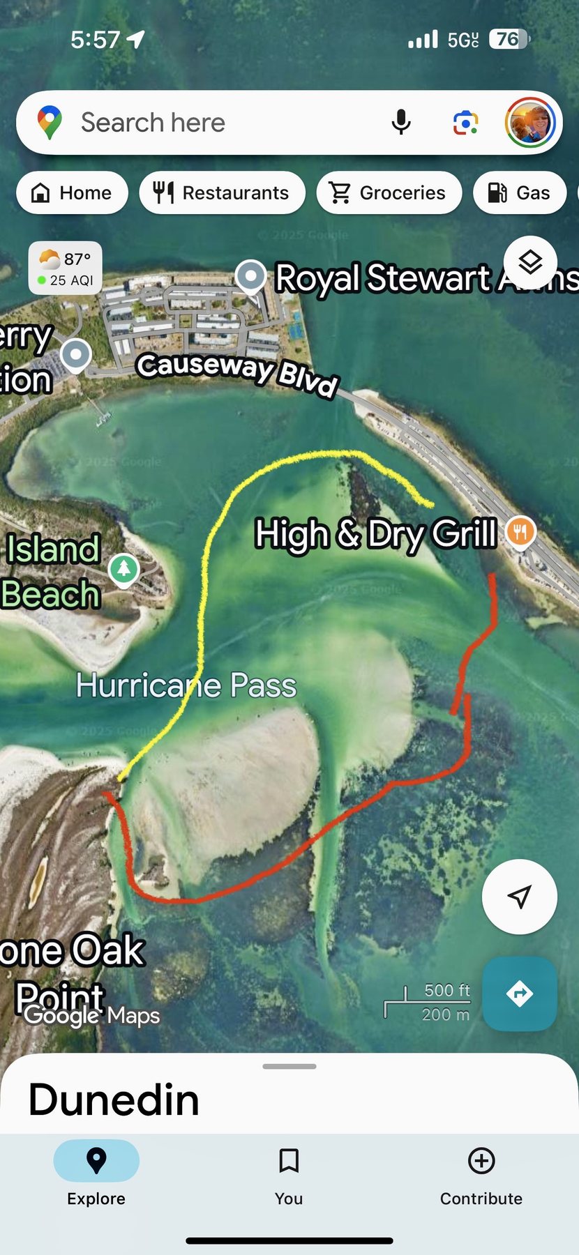 Photo #2: Route map of our paddle from Dunedin Causeway around the south end of Caladesi Island