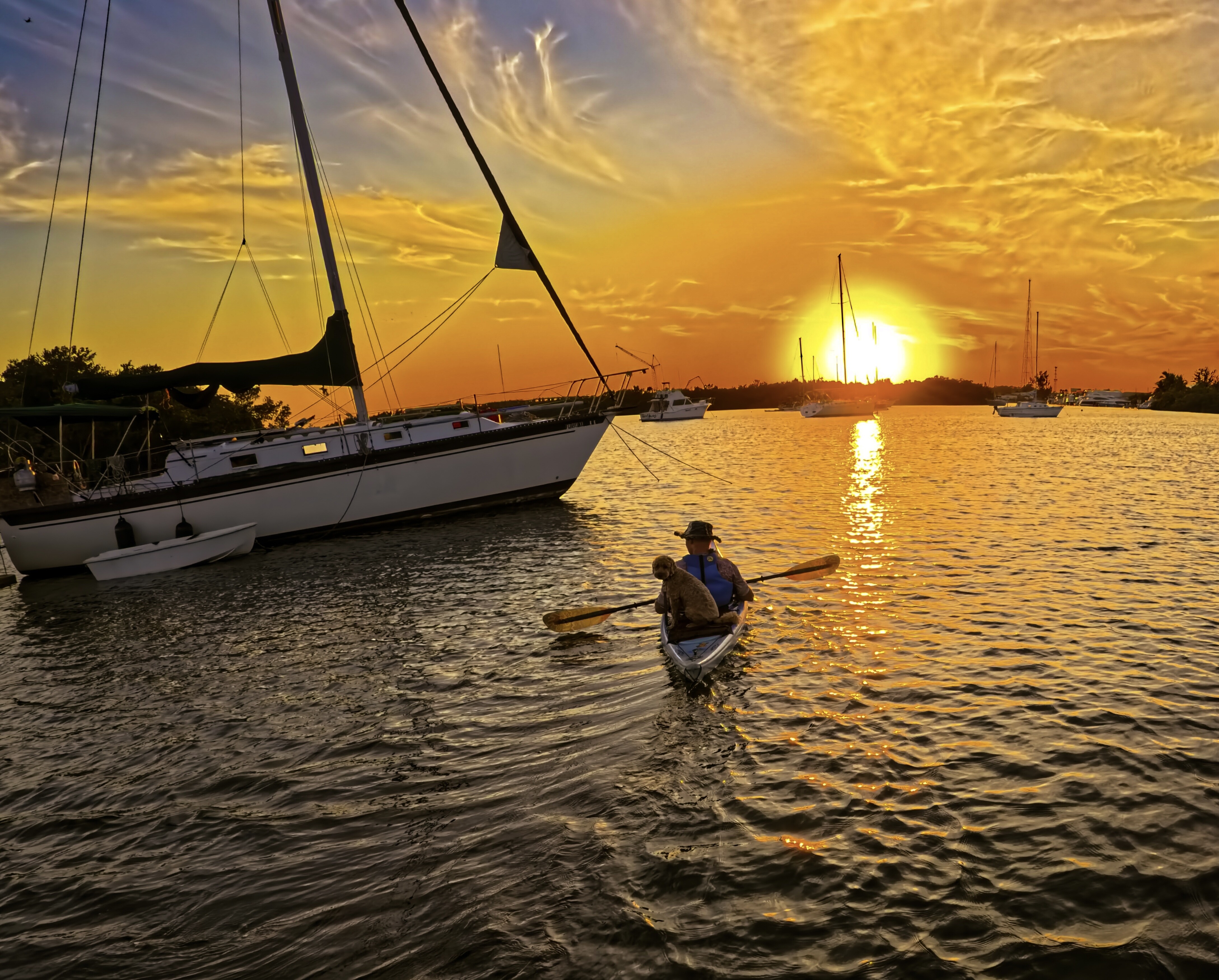 Robbie in a sunset anchorage