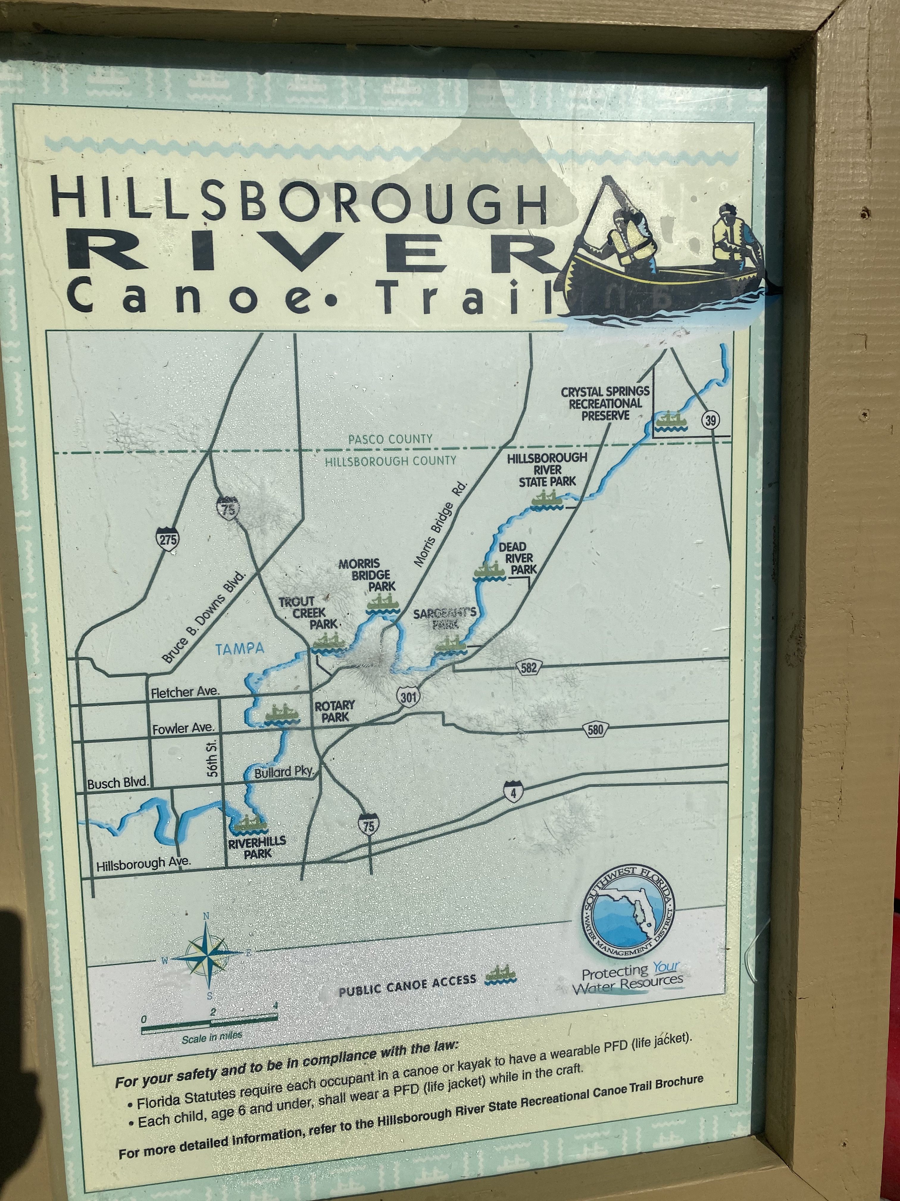 Hillsborough River canoe trail map photographed at the park