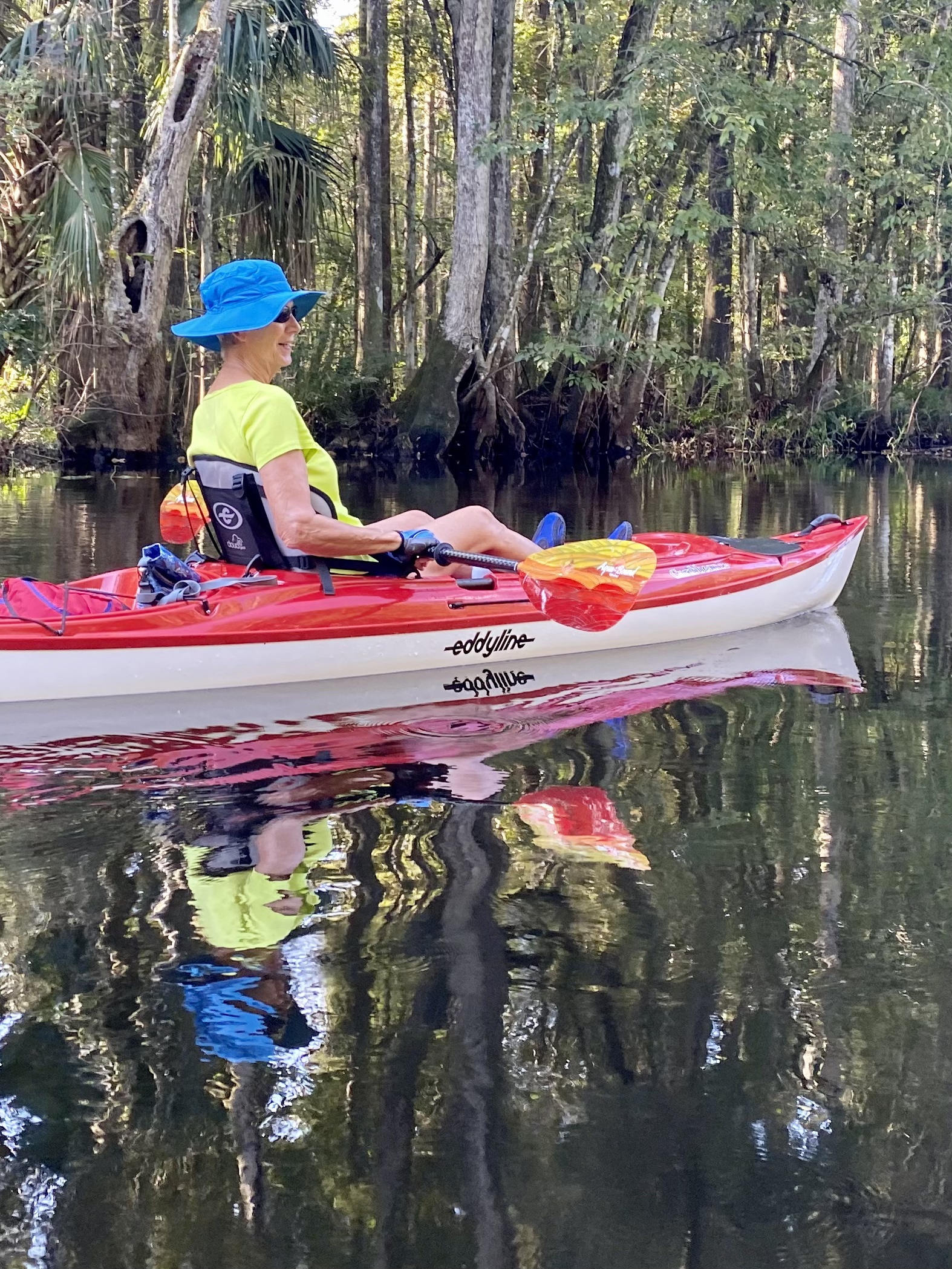 Claire and her kayak reflected in the Hillsborough River