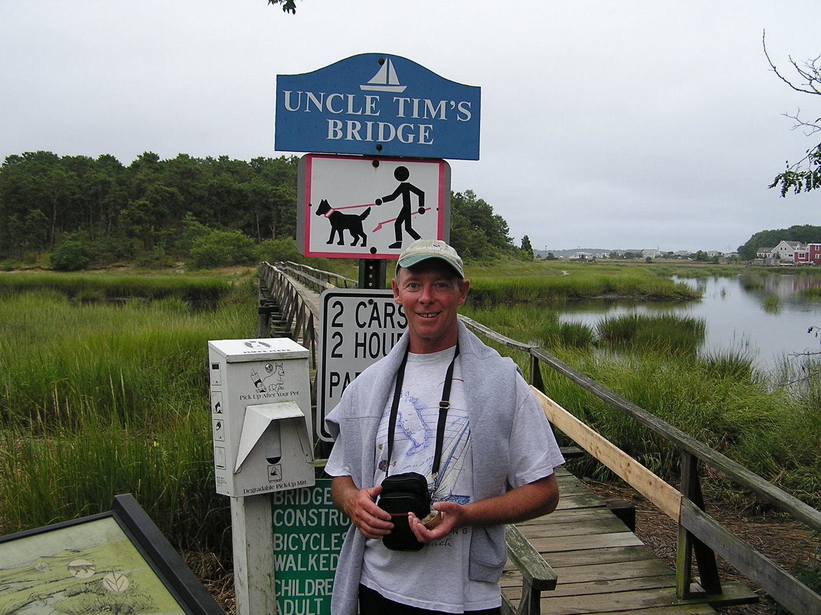Tim standing at the entrance to Uncle Tim's Bridge