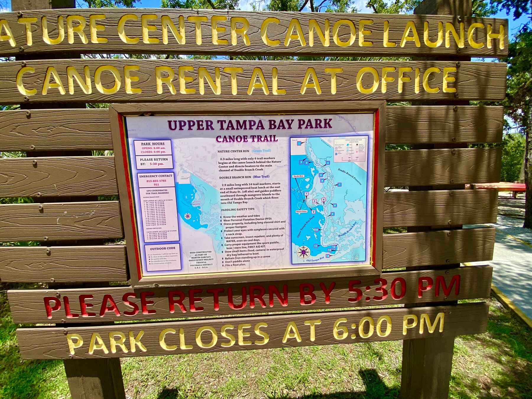 Canoe launch and rental information sign
