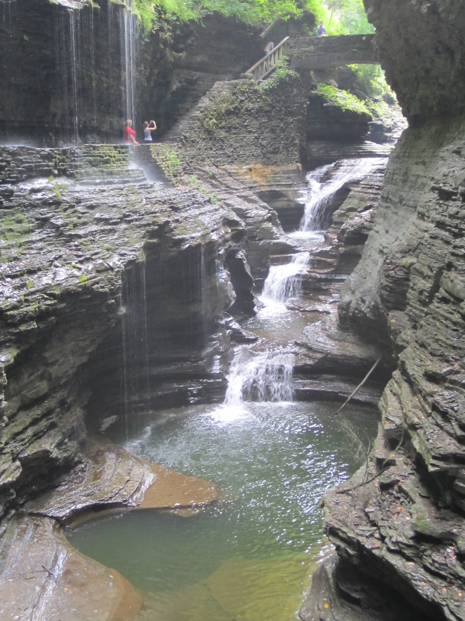 A long view into the sculpted gorge and its descending cascades.