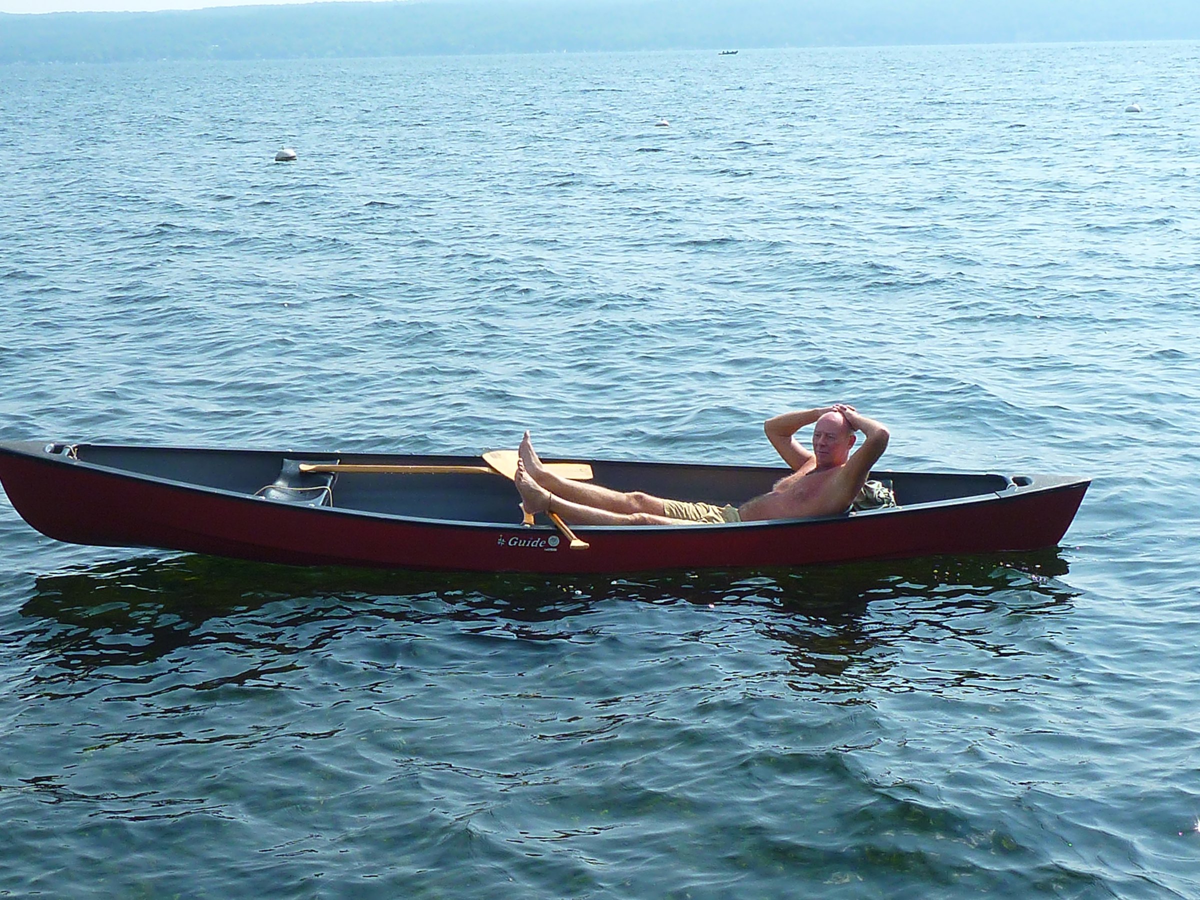 Relaxing in the canoe on Seneca Lake.