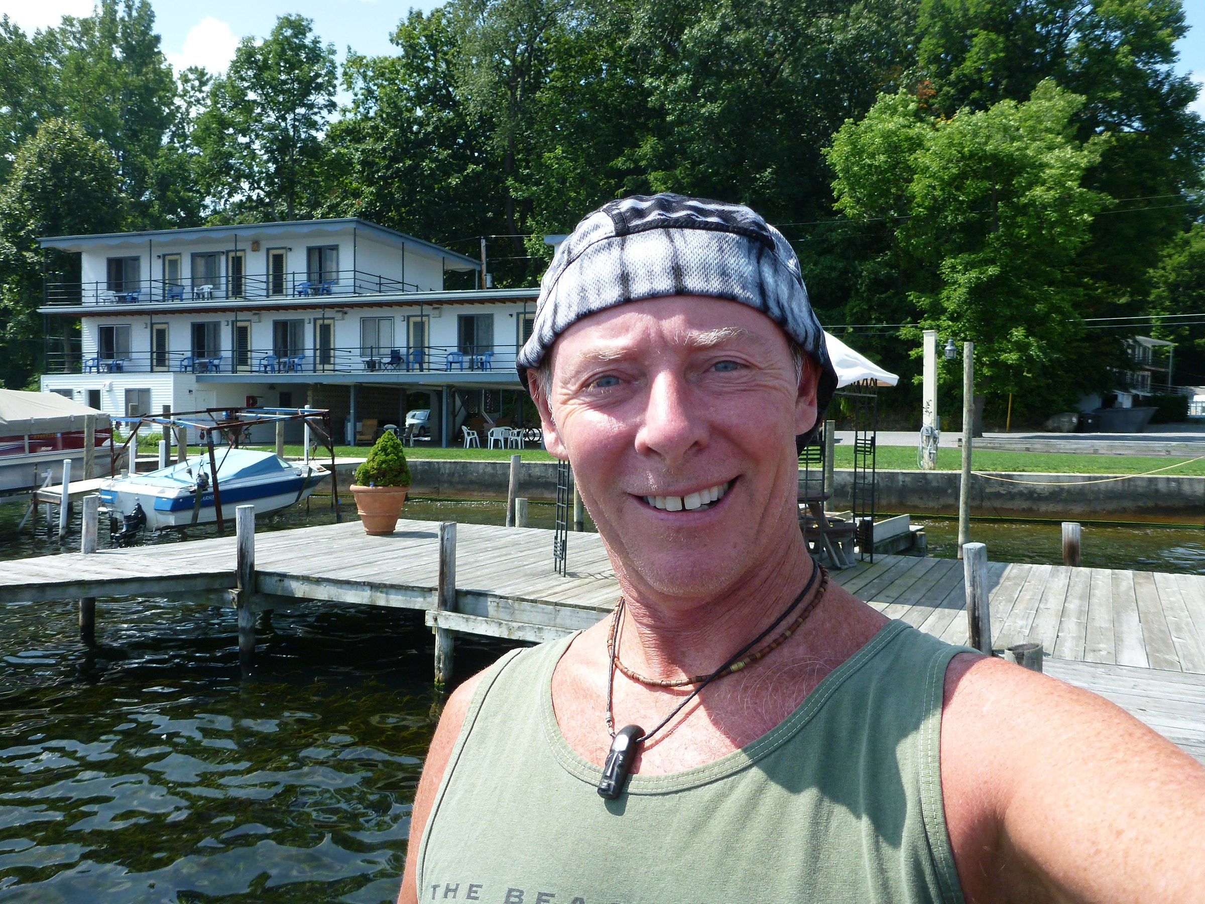 Tim at the Showboat Motel waterfront.