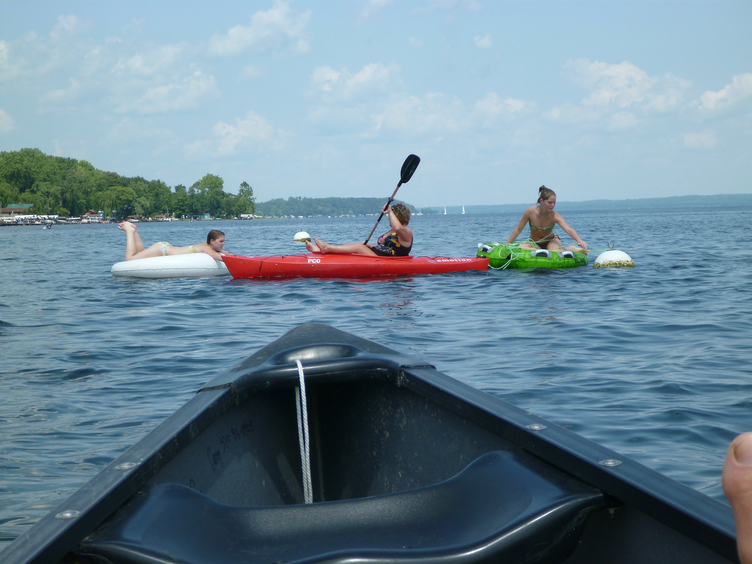Paddling back toward the motel after a long afternoon on the water.