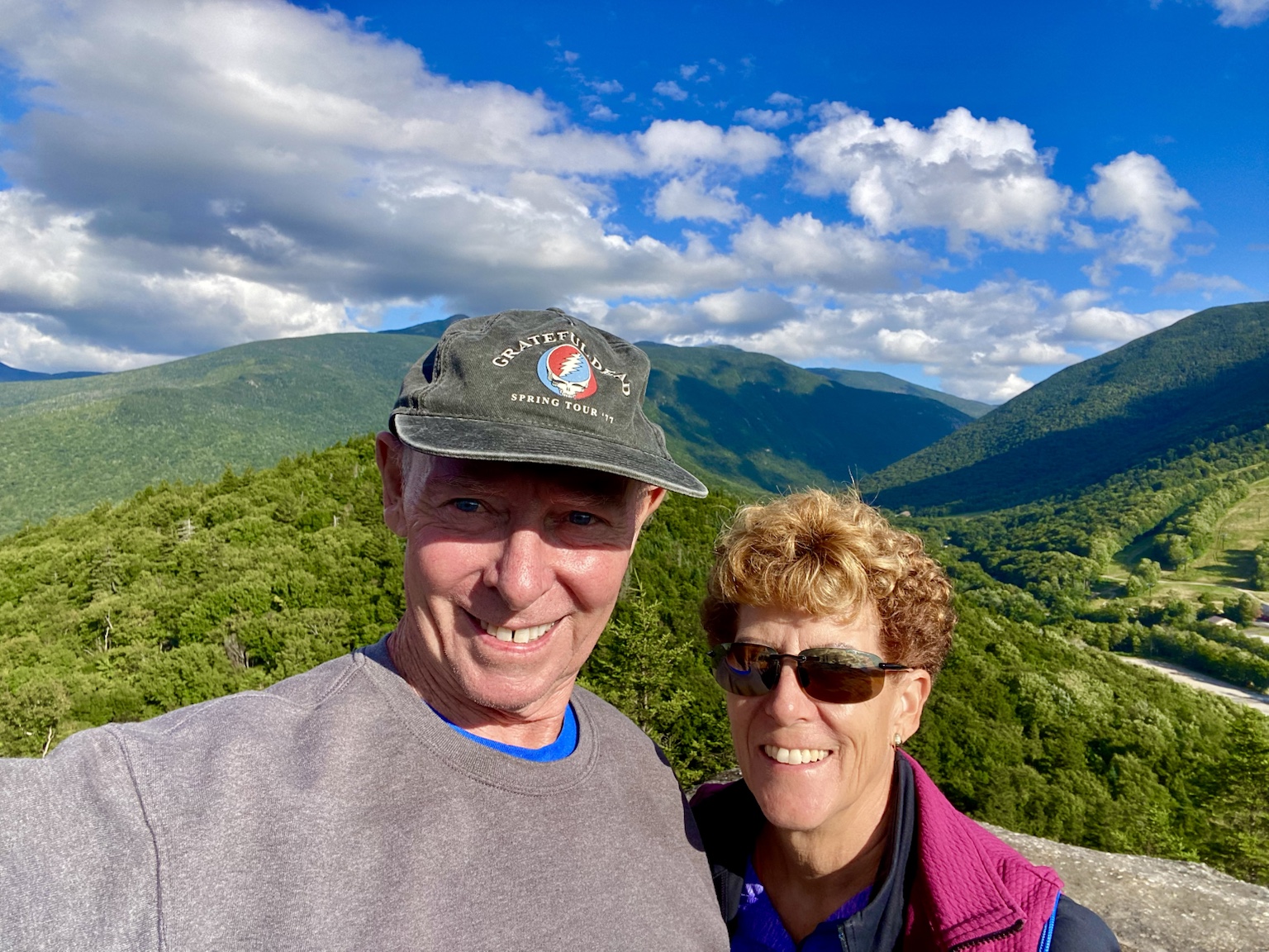 Tim and Kym with the green ridges of the White Mountains stretching behind them.