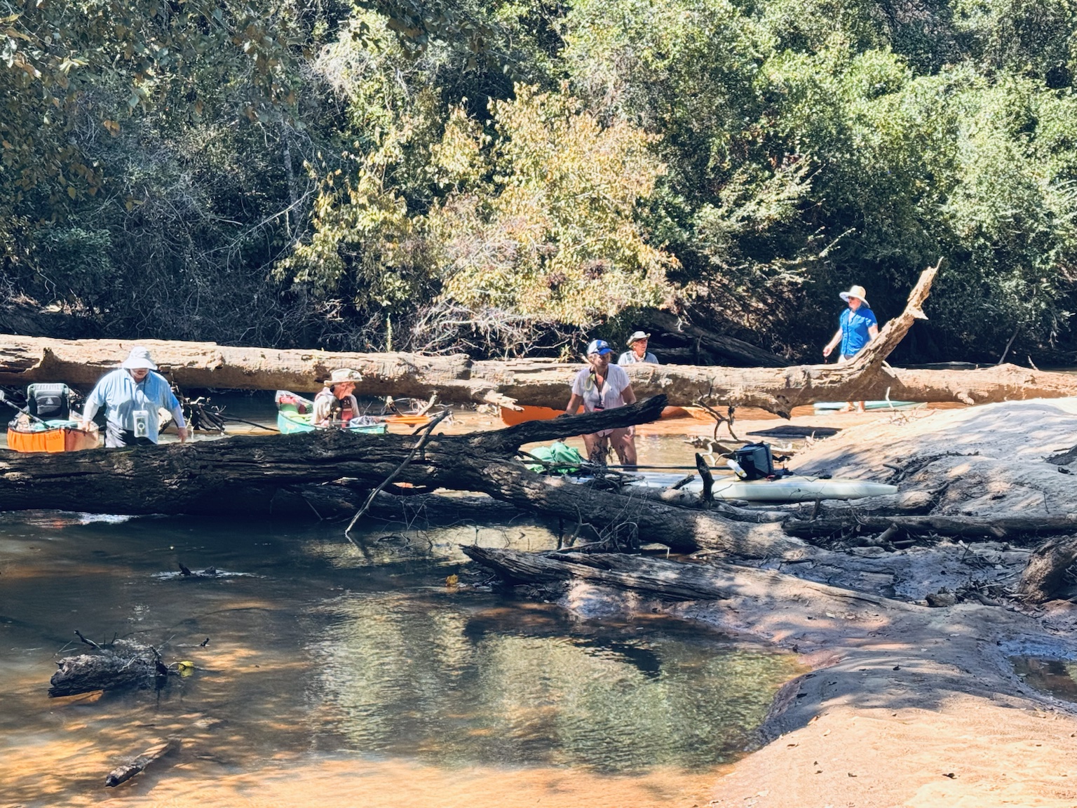 Boats stopped at a rocky shoal