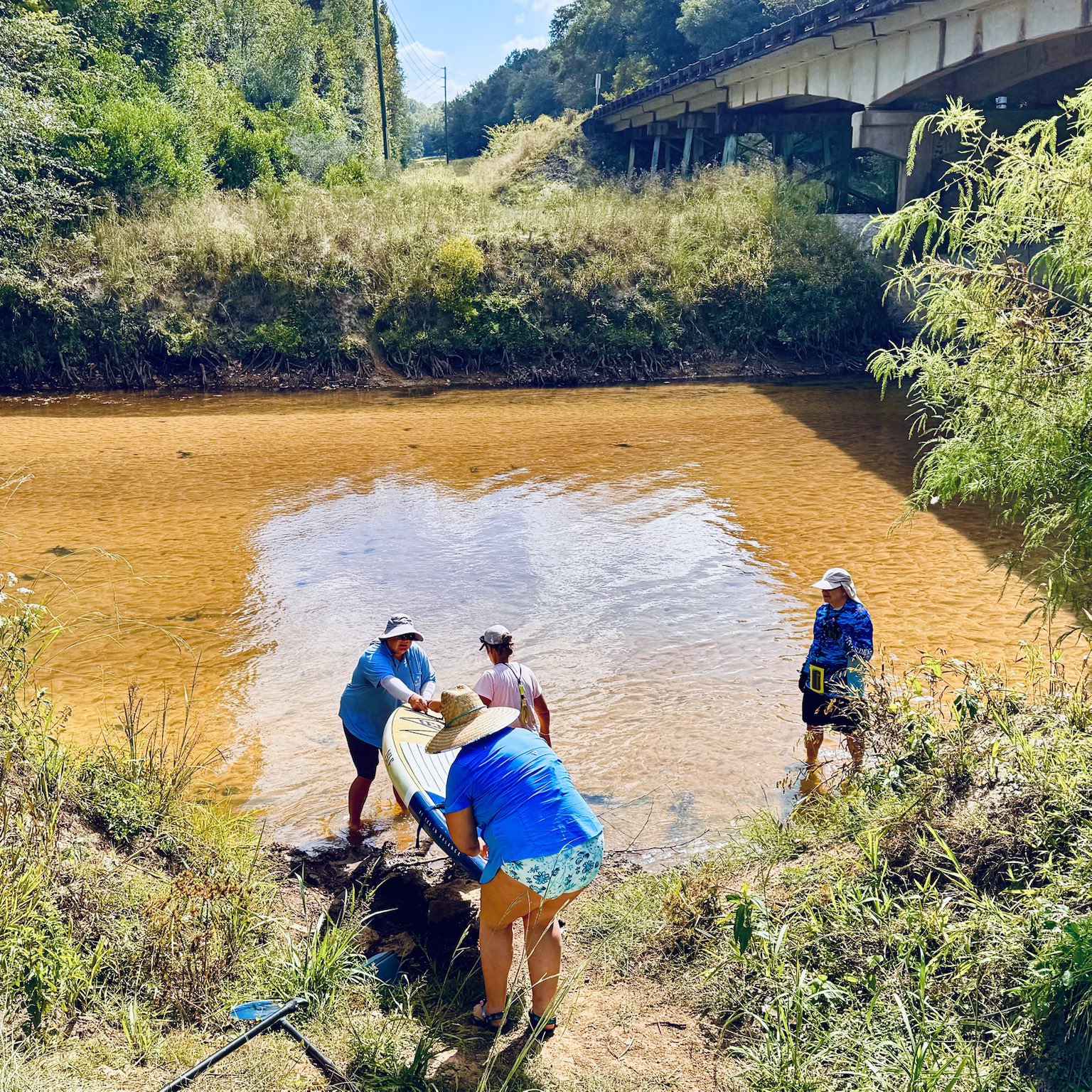 Launching below the road bridge